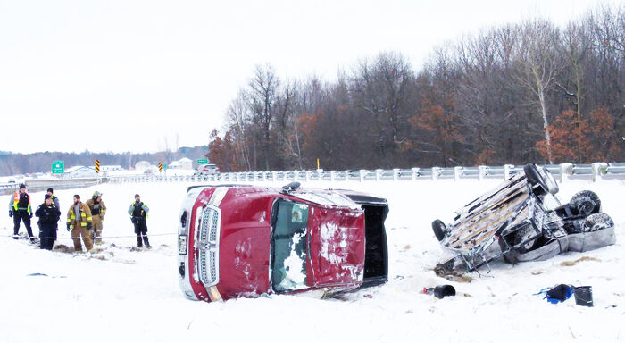Dodge pickup, trailer overturns in Hwy. 53 median near Chetek